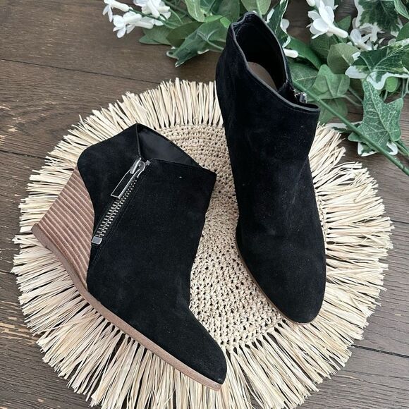 1. State Kaleb Wedge Womens Anke Bootie Black  Suede Low Cut Wedge Bootie 9M/40 - Picture 1 of 10